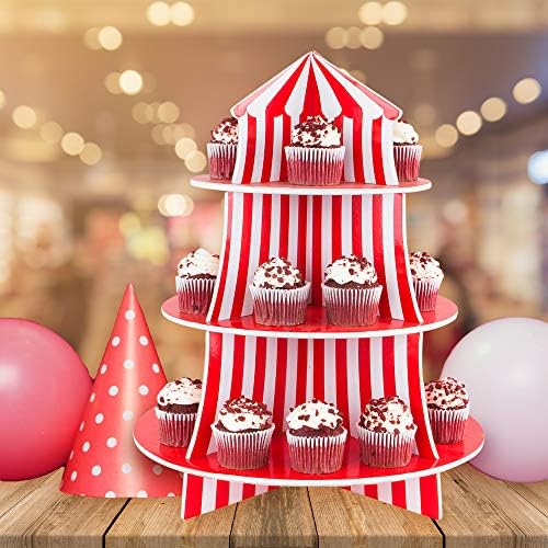3 Tier Cupcake Foam Stand with Circus Carnival Tent Design for Desserts, Birthdays, Decorations, alternate view 4