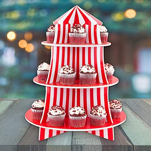 3 Tier Cupcake Foam Stand with Circus Carnival Tent Design for Desserts, Birthdays, Decorations, alternate view 5
