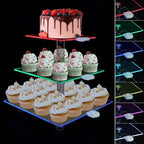 3 Tier Cupcake Holder with Rechargeable LED, 7 Colors Light Cupcake Tower, Acrylic Dessert Table Display Set for