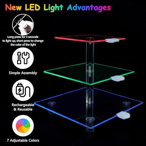 3 Tier Cupcake Holder with Rechargeable LED, 7 Colors Light Cupcake Tower, Acrylic Dessert Table Display Set for, alternate