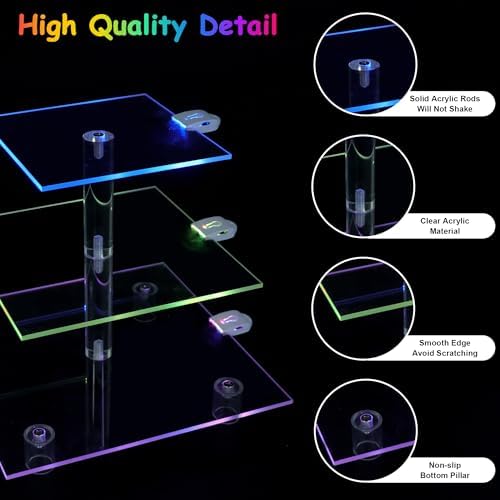 3 Tier Cupcake Holder with Rechargeable LED, 7 Colors Light Cupcake Tower, Acrylic Dessert Table Display Set for, alternate