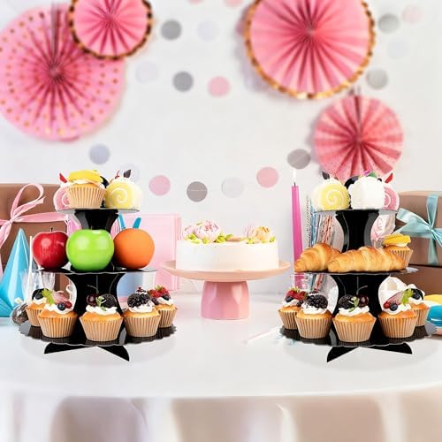 3-Tier Cupcake Stand 2 Pack Dessert Cup Cake Stand Tower Paper Round Cake Display Serving Plate for Anniversary, alternate