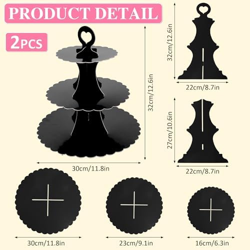 3-Tier Cupcake Stand 2 Pack Dessert Cup Cake Stand Tower Paper Round Cake Display Serving Plate for Anniversary, alternate