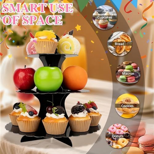 3-Tier Cupcake Stand 2 Pack Dessert Cup Cake Stand Tower Paper Round Cake Display Serving Plate for Anniversary, alternate