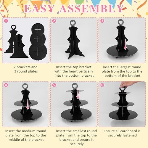 3-Tier Cupcake Stand 2 Pack Dessert Cup Cake Stand Tower Paper Round Cake Display Serving Plate for Anniversary, alternate