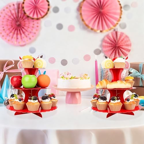 3-Tier Cupcake Stand 2 Pack Dessert Cup Cake Stand Tower Paper Round Cake Display Serving Plate for Anniversary, alternate
