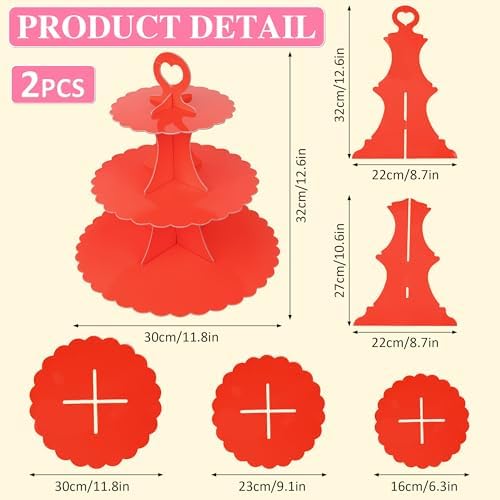 3-Tier Cupcake Stand 2 Pack Dessert Cup Cake Stand Tower Paper Round Cake Display Serving Plate for Anniversary, alternate
