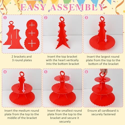 3-Tier Cupcake Stand 2 Pack Dessert Cup Cake Stand Tower Paper Round Cake Display Serving Plate for Anniversary, alternate