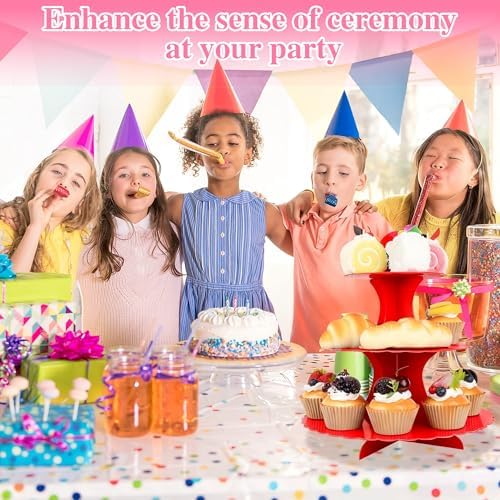 3-Tier Cupcake Stand 2 Pack Dessert Cup Cake Stand Tower Paper Round Cake Display Serving Plate for Anniversary, alternate