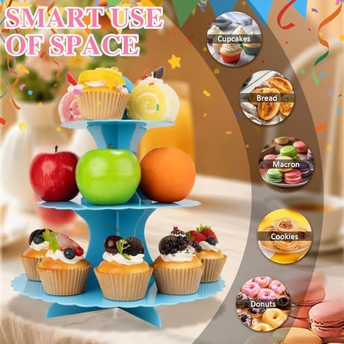 3-Tier Cupcake Stand 2 Pack Dessert Cup Cake Stand Tower Paper Round Cake Display Serving Plate for Anniversary, alternate