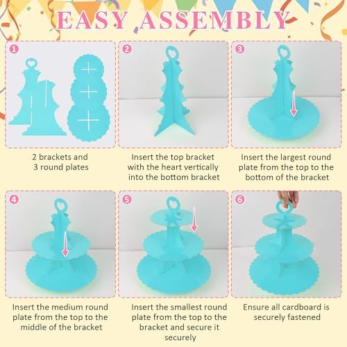 3-Tier Cupcake Stand 2 Pack Dessert Cup Cake Stand Tower Paper Round Cake Display Serving Plate for Anniversary, alternate