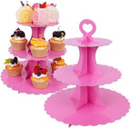 3-Tier Cupcake Stand 2 Pack Dessert Cup Cake Stand Tower Paper Round Cake Display Serving Plate for Anniversary