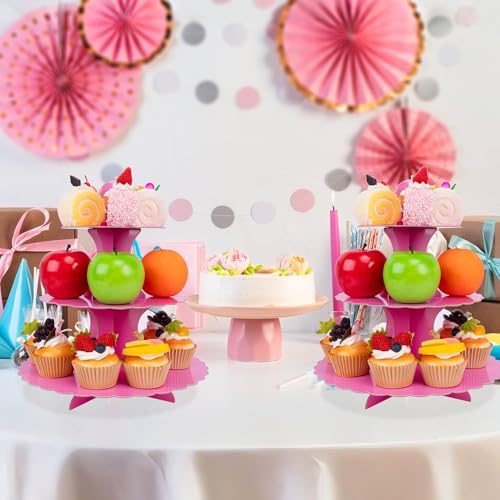3-Tier Cupcake Stand 2 Pack Dessert Cup Cake Stand Tower Paper Round Cake Display Serving Plate for Anniversary, alternate