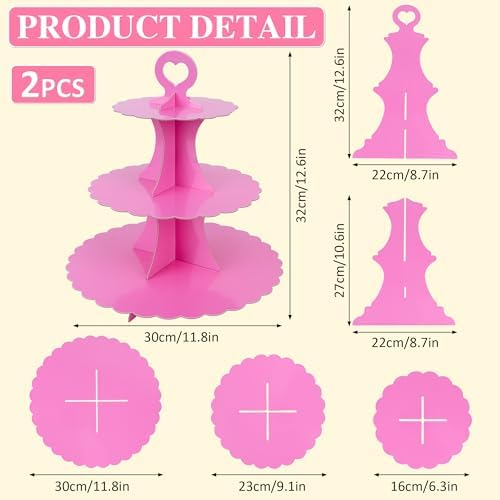 3-Tier Cupcake Stand 2 Pack Dessert Cup Cake Stand Tower Paper Round Cake Display Serving Plate for Anniversary, alternate