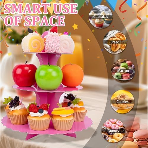 3-Tier Cupcake Stand 2 Pack Dessert Cup Cake Stand Tower Paper Round Cake Display Serving Plate for Anniversary, alternate