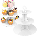 3-Tier Cupcake Stand 2 Pack Dessert Cup Cake Stand Tower Paper Round Cake Display Serving Plate for Anniversary