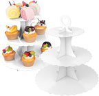 3-Tier Cupcake Stand 2 Pack Dessert Cup Cake Stand Tower Paper Round Cake Display Serving Plate for Anniversary