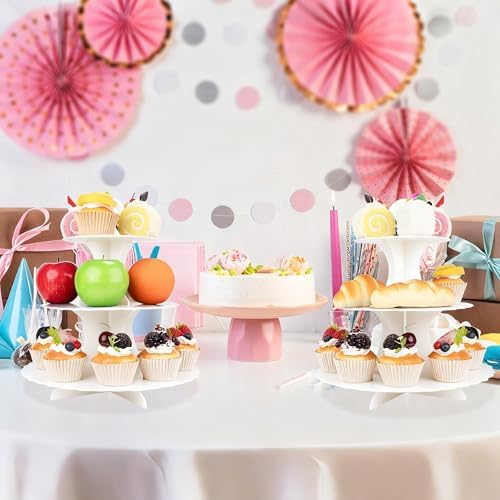 3-Tier Cupcake Stand 2 Pack Dessert Cup Cake Stand Tower Paper Round Cake Display Serving Plate for Anniversary, alternate