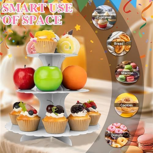 3-Tier Cupcake Stand 2 Pack Dessert Cup Cake Stand Tower Paper Round Cake Display Serving Plate for Anniversary, alternate