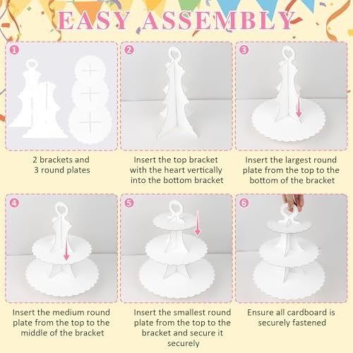 3-Tier Cupcake Stand 2 Pack Dessert Cup Cake Stand Tower Paper Round Cake Display Serving Plate for Anniversary, alternate