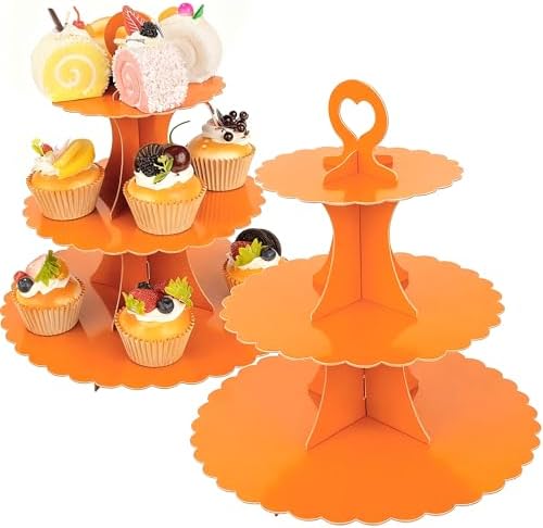 3-Tier Cupcake Stand 2 Pack Dessert Cup Cake Stand Tower Paper Round Cake Display Serving Plate for Anniversary