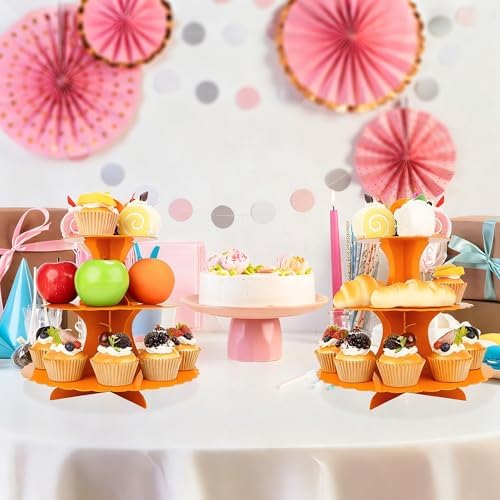3-Tier Cupcake Stand 2 Pack Dessert Cup Cake Stand Tower Paper Round Cake Display Serving Plate for Anniversary, alternate