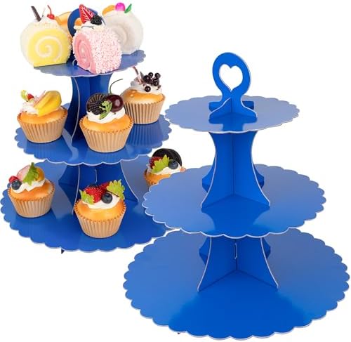 3-Tier Cupcake Stand 2 Pack Dessert Cup Cake Stand Tower Paper Round Cake Display Serving Plate for Anniversary