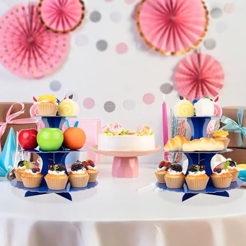 3-Tier Cupcake Stand 2 Pack Dessert Cup Cake Stand Tower Paper Round Cake Display Serving Plate for Anniversary, alternate