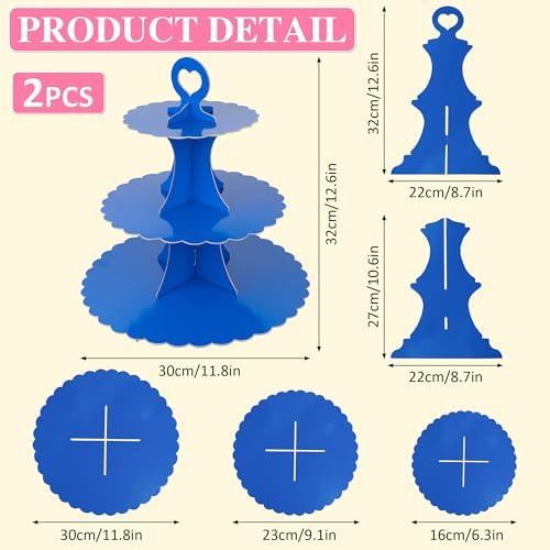 3-Tier Cupcake Stand 2 Pack Dessert Cup Cake Stand Tower Paper Round Cake Display Serving Plate for Anniversary, alternate