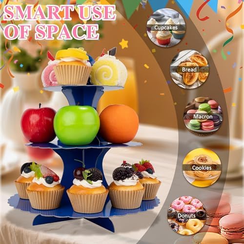3-Tier Cupcake Stand 2 Pack Dessert Cup Cake Stand Tower Paper Round Cake Display Serving Plate for Anniversary, alternate