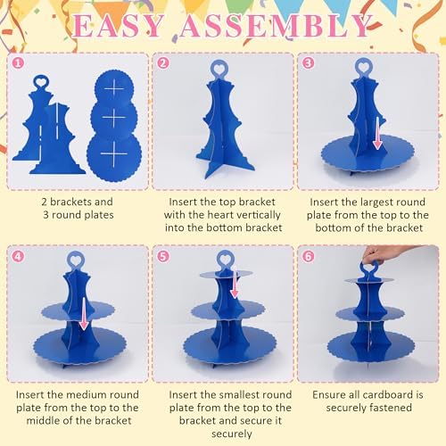 3-Tier Cupcake Stand 2 Pack Dessert Cup Cake Stand Tower Paper Round Cake Display Serving Plate for Anniversary, alternate