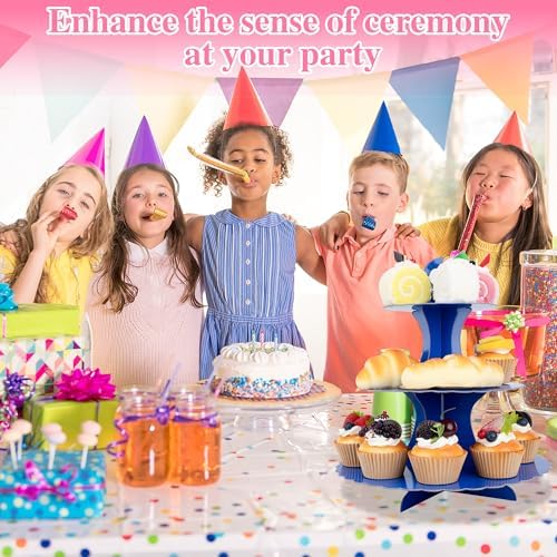 3-Tier Cupcake Stand 2 Pack Dessert Cup Cake Stand Tower Paper Round Cake Display Serving Plate for Anniversary, alternate