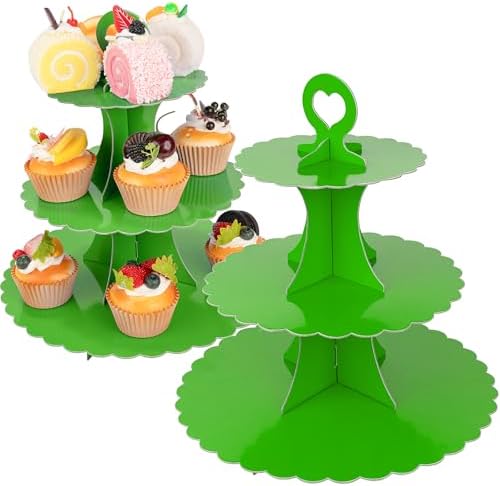 3-Tier Cupcake Stand 2 Pack Dessert Cup Cake Stand Tower Paper Round Cake Display Serving Plate for Anniversary