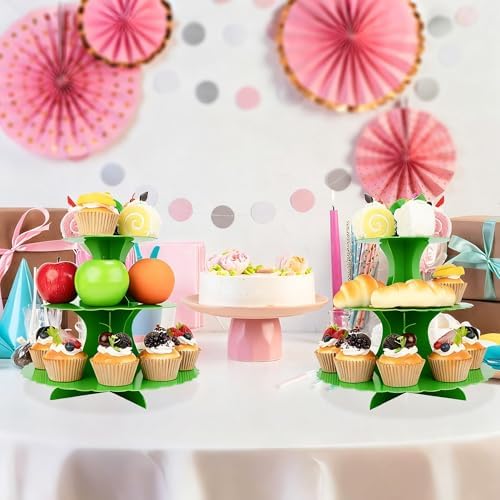 3-Tier Cupcake Stand 2 Pack Dessert Cup Cake Stand Tower Paper Round Cake Display Serving Plate for Anniversary, alternate
