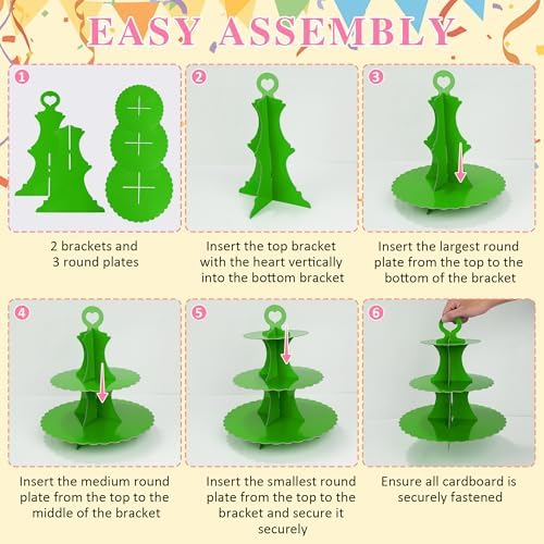 3-Tier Cupcake Stand 2 Pack Dessert Cup Cake Stand Tower Paper Round Cake Display Serving Plate for Anniversary, alternate