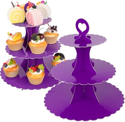 3-Tier Cupcake Stand 2 Pack Dessert Cup Cake Stand Tower Paper Round Cake Display Serving Plate for Anniversary
