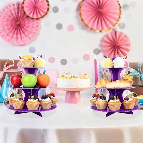 3-Tier Cupcake Stand 2 Pack Dessert Cup Cake Stand Tower Paper Round Cake Display Serving Plate for Anniversary, alternate