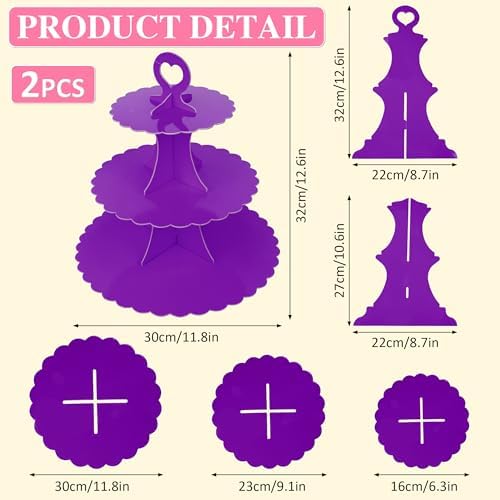 3-Tier Cupcake Stand 2 Pack Dessert Cup Cake Stand Tower Paper Round Cake Display Serving Plate for Anniversary, alternate