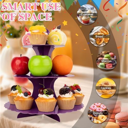 3-Tier Cupcake Stand 2 Pack Dessert Cup Cake Stand Tower Paper Round Cake Display Serving Plate for Anniversary, alternate