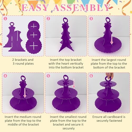 3-Tier Cupcake Stand 2 Pack Dessert Cup Cake Stand Tower Paper Round Cake Display Serving Plate for Anniversary, alternate