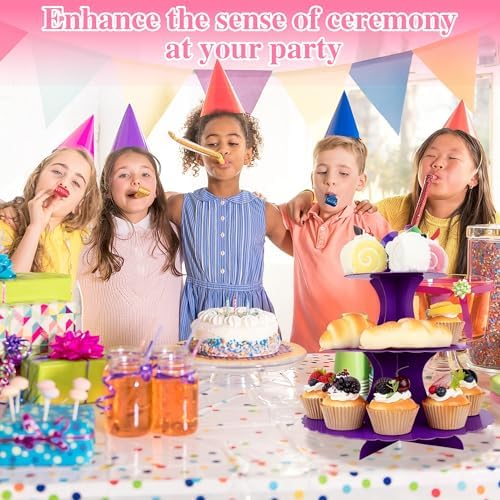 3-Tier Cupcake Stand 2 Pack Dessert Cup Cake Stand Tower Paper Round Cake Display Serving Plate for Anniversary, alternate
