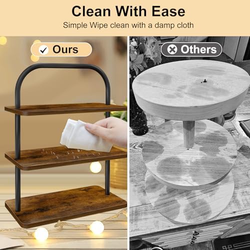 3 Tier Cupcake Stand 2 PACK Wooden Metal Cupcake Stand Reusable Cupcake Display Stand Tiered Tray Stand Dessert, alternate