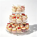 3 Tier Cupcake Stand, 4mm Thick Heavy Duty Acrylic Dessert Table Display Trays, 10" 8" 6" Round Cupcake Holder