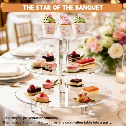 3 Tier Cupcake Stand, 4mm Thick Heavy Duty Acrylic Dessert Table Display Trays, 10" 8" 6" Round Cupcake Holder, alternate