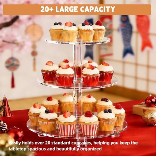 3 Tier Cupcake Stand, 4mm Thick Heavy Duty Acrylic Dessert Table Display Trays, 10" 8" 6" Round Cupcake Holder, alternate
