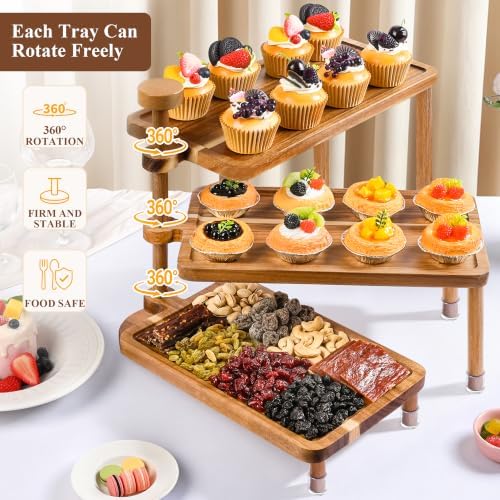 3 Tier Cupcake Stand Acacia Wood, 360° Rotatable Tiered Serving Tray, 15" x 8" Dessert Table Display Set Decor, alternate