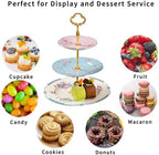 3 Tier Cupcake Stand, Bone China Tiered Tray Stand, Floral Dessert Cake Stand, 3 Tier Serving Tray with Gold Rod, alternate
