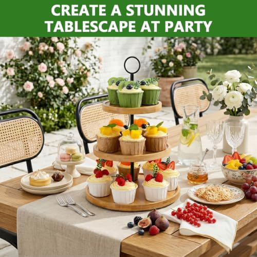3 Tier Cupcake Stand, Cake Stand Tower, Dessert Table Display Set for Party in Yellow, alternate view 2