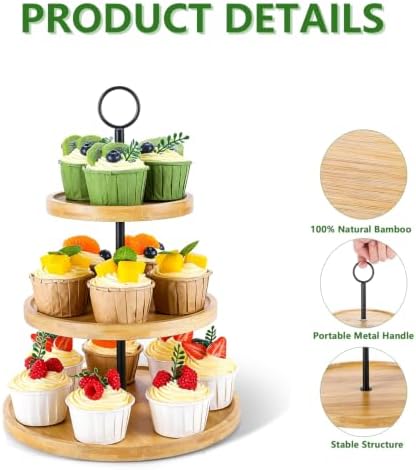 3 Tier Cupcake Stand, Cake Stand Tower, Dessert Table Display Set for Party in Yellow, alternate view 4