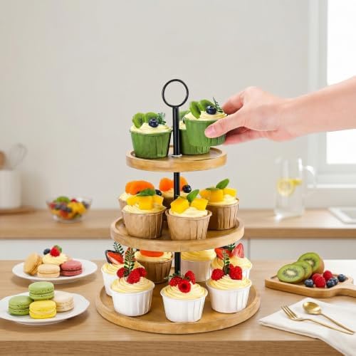 3 Tier Cupcake Stand, Cake Stand Tower, Dessert Table Display Set for Party in Yellow, alternate view 6